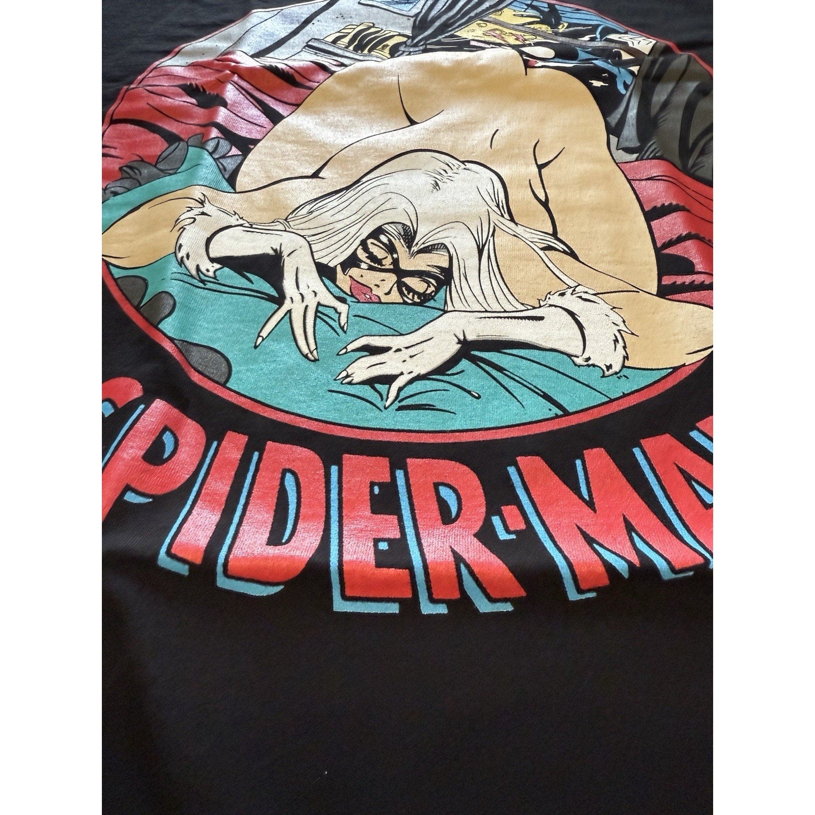 SPIDER - MAN Black Cat Bootleg Tee DeadstockLuis 2023 Repeat Offender L Lewd - thriftgoblin