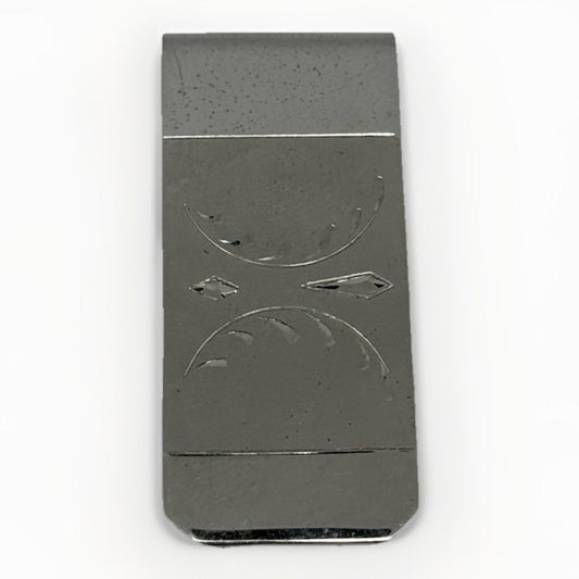 Sterling Silver Money Clip Hand Engraved Design MR X - thriftgoblin