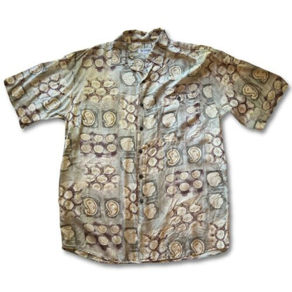 Summa Silk Paisley Bubbles Mens Silk Shirt Button Up Size Large Beige Light Thin - thriftgoblin