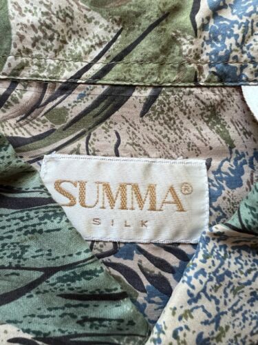 Summa SILK Shirt Mens L Long Sleeve Button Up Abstract Art Floral Thin Summer - thriftgoblin