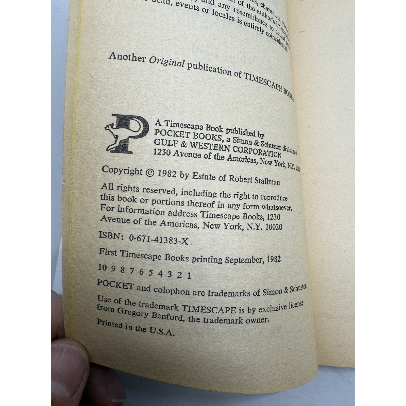 The Beast - Robert Stallman - 1982 Pocket Book Paperback Timescape TRILOGY USA - thriftgoblin