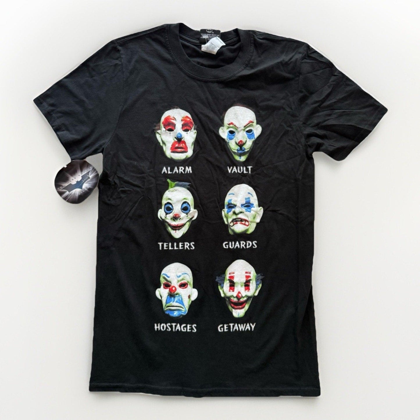 The Dark Knight Trilogy Joker Clown Masks T-Shirt Size Small Black NWT Batman DC - thriftgoblin