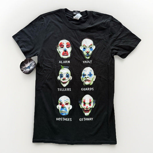 The Dark Knight Trilogy Joker Clown Masks T-Shirt Size Small Black NWT Batman DC - thriftgoblin