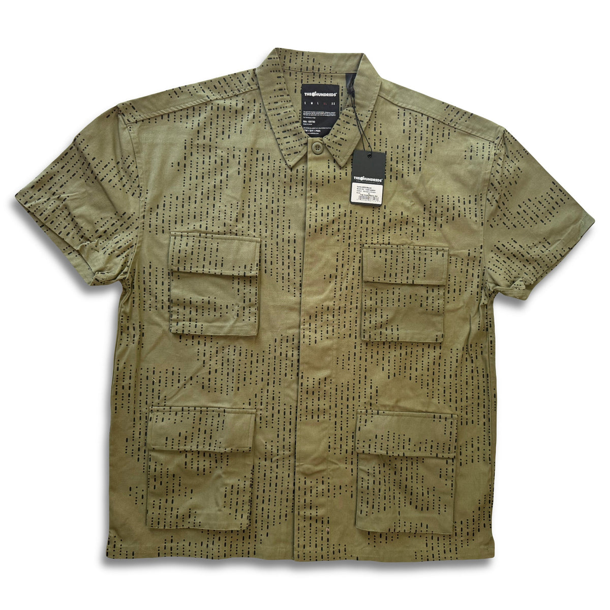The Hundreds BDU Woven Camp Shirt Military Green Mens XL NWT Morse Code - Thrift GoblinShirt