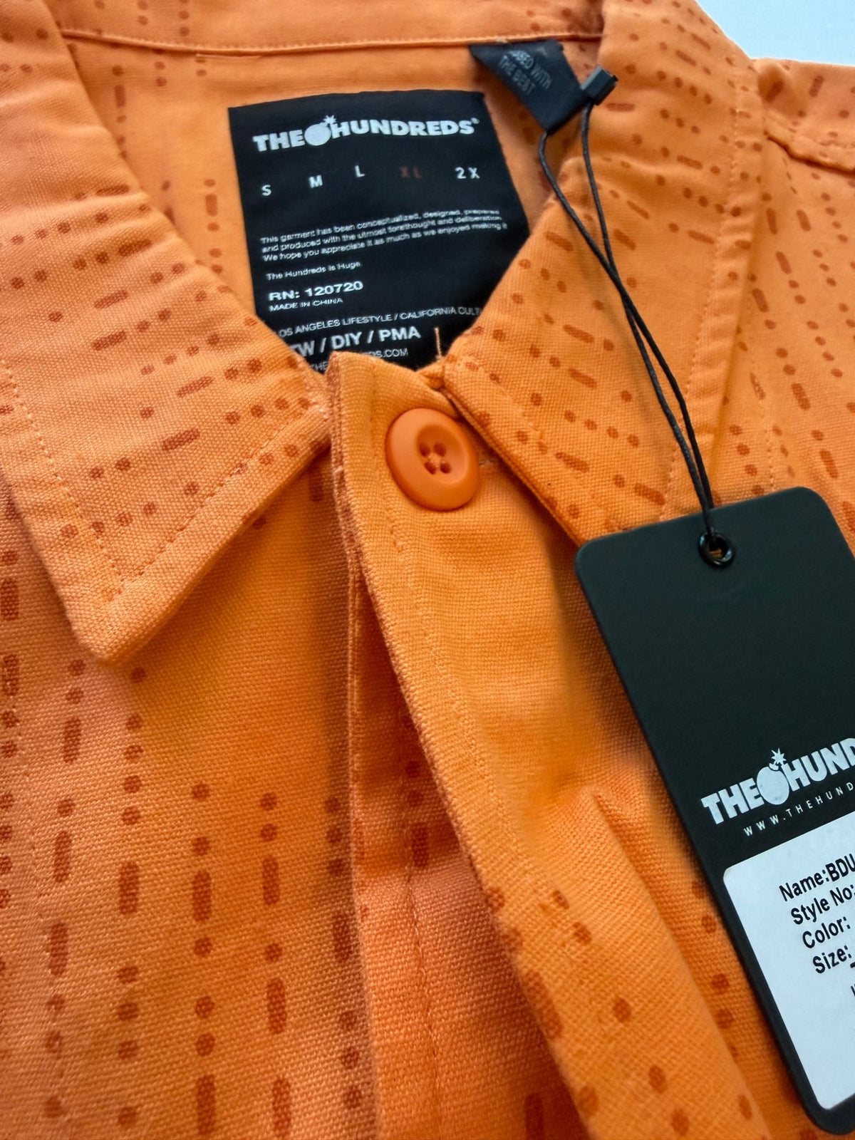 The Hundreds BDU Woven Camp Shirt Orange Mens XL NWT Morse Code Print - Thrift GoblinShirt