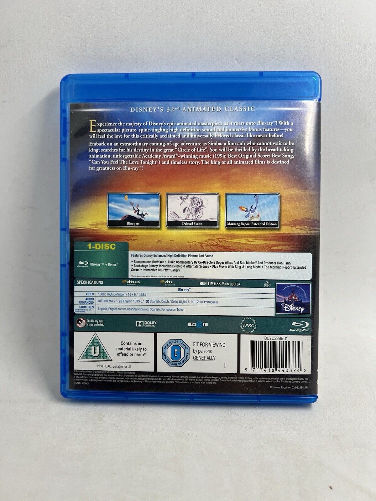 The Lion King (1994) [Blu - ray] |Region Free| Disney 1080 Single Disc Animation - thriftgoblin