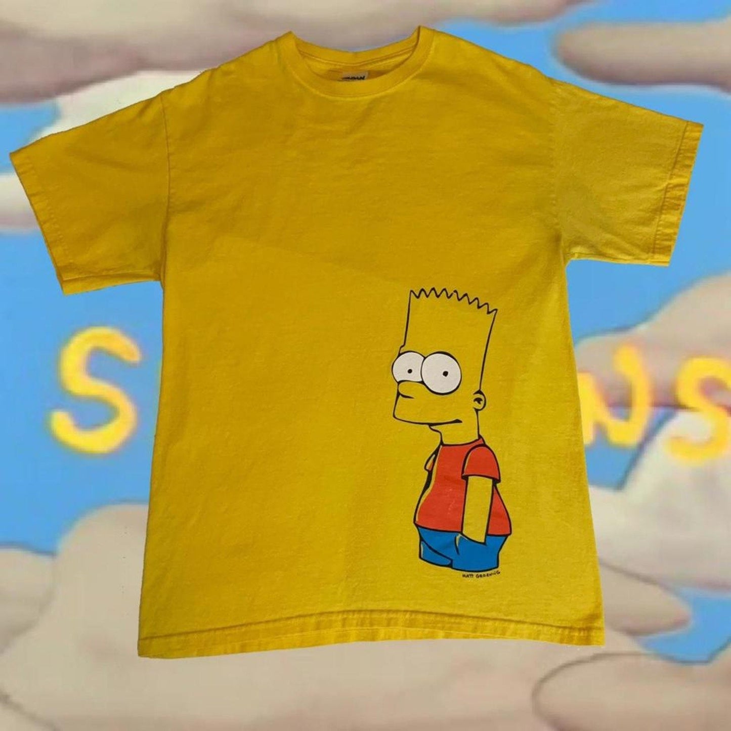 The Simpsons Bart Chilling Crewneck Bart Short Sleeve Yellow T-Shirt Medium - thriftgoblin