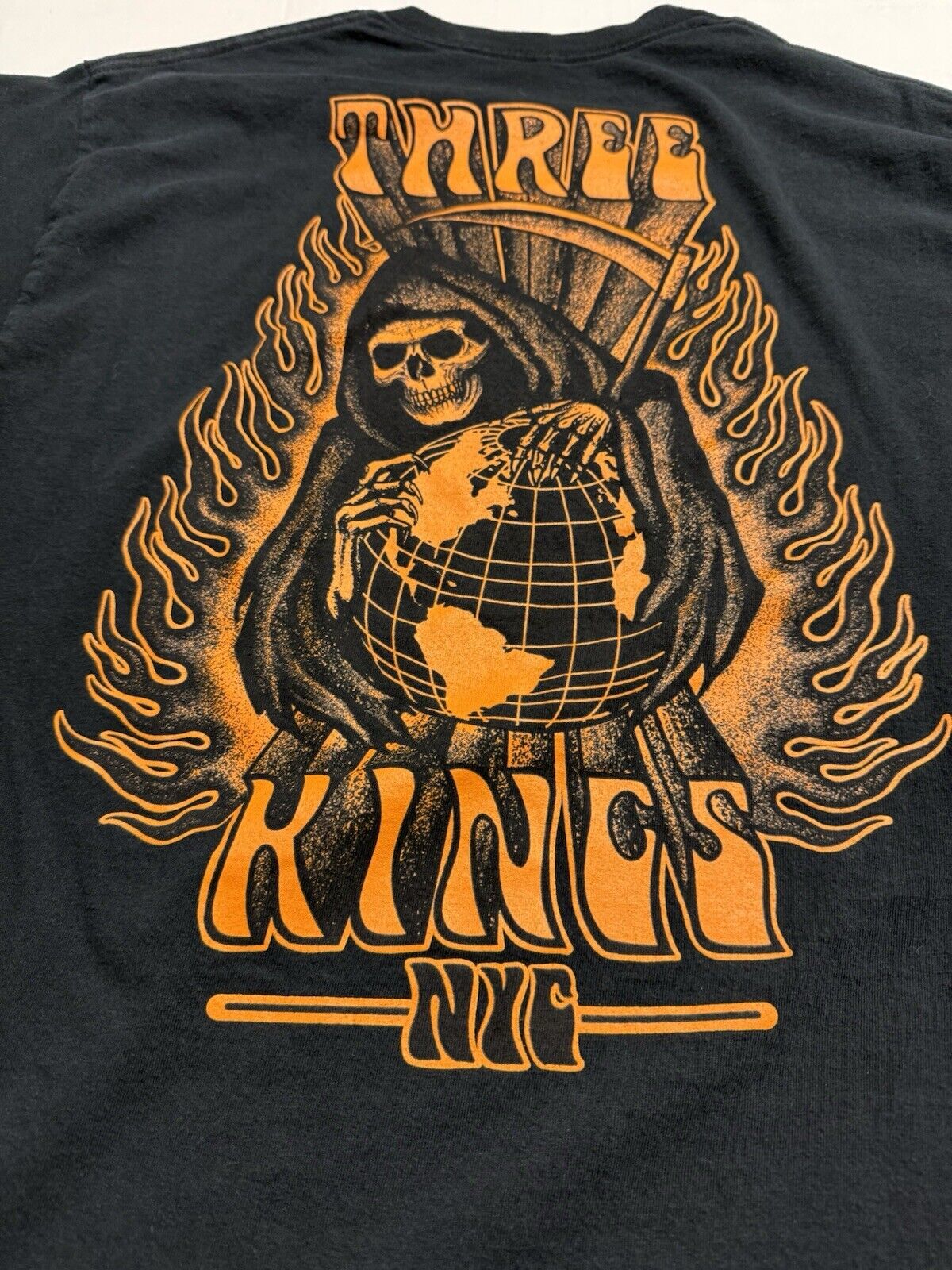 Three Kings NYC Tattoo T-shirt “Grim Reaper” Black Short Sleeve Mens Top Large - thriftgoblin