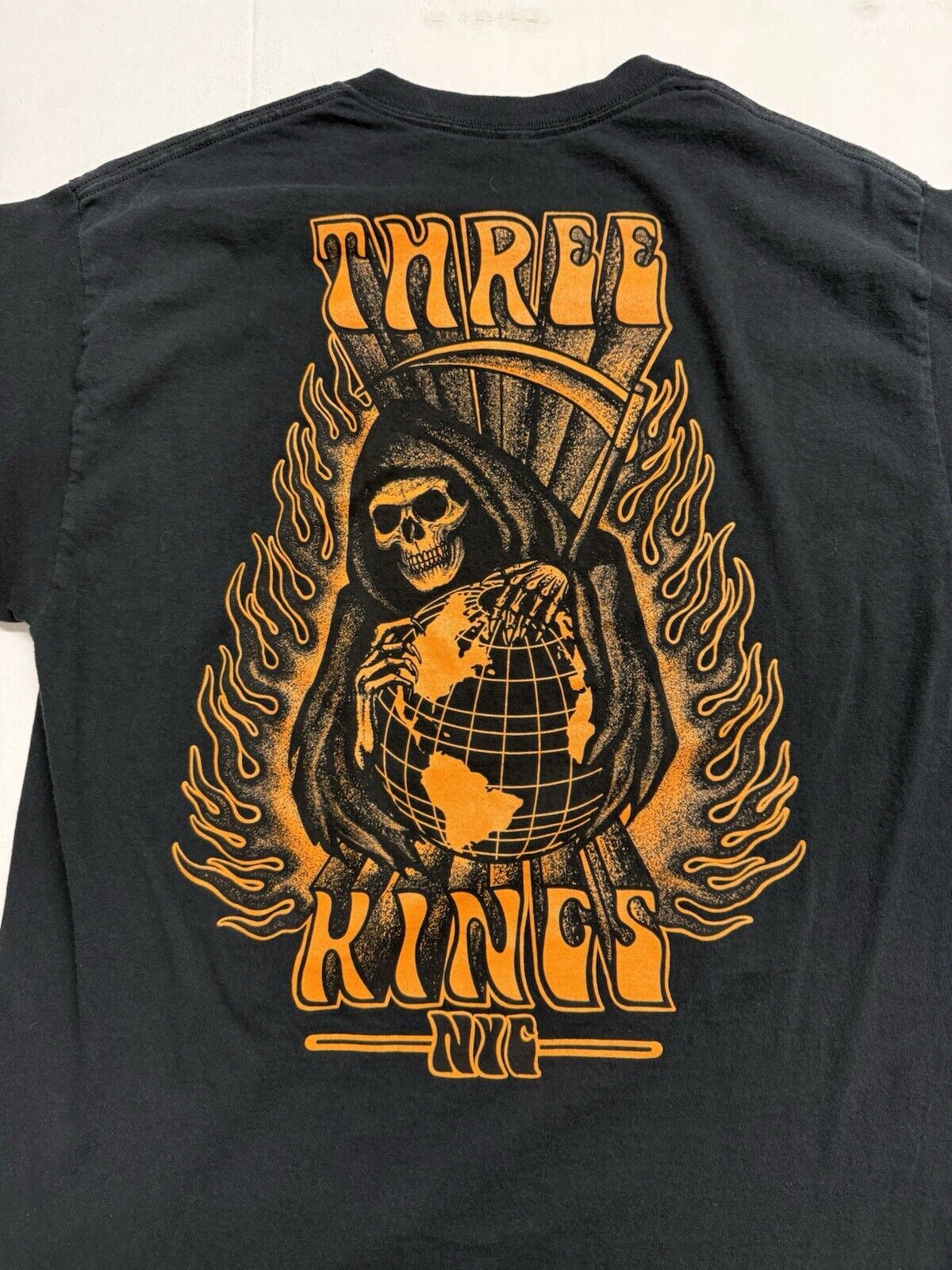 Three Kings NYC Tattoo T-shirt “Grim Reaper” Black Short Sleeve Mens Top Large - thriftgoblin