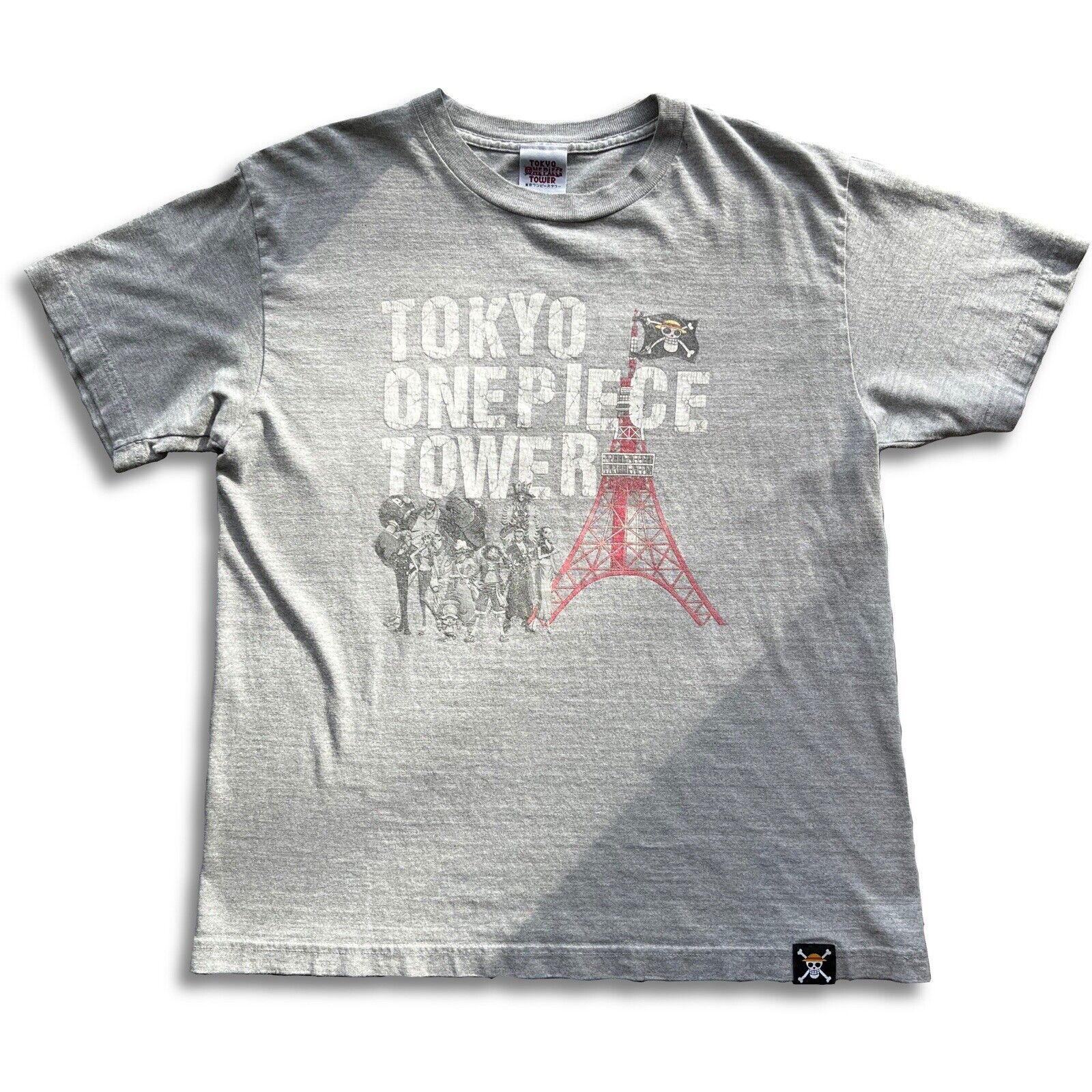 TOKYO ONE PIECE TOWER Luffy Straw Hat Pirates SS Shirt Grey M Anime Rare Japan - thriftgoblin