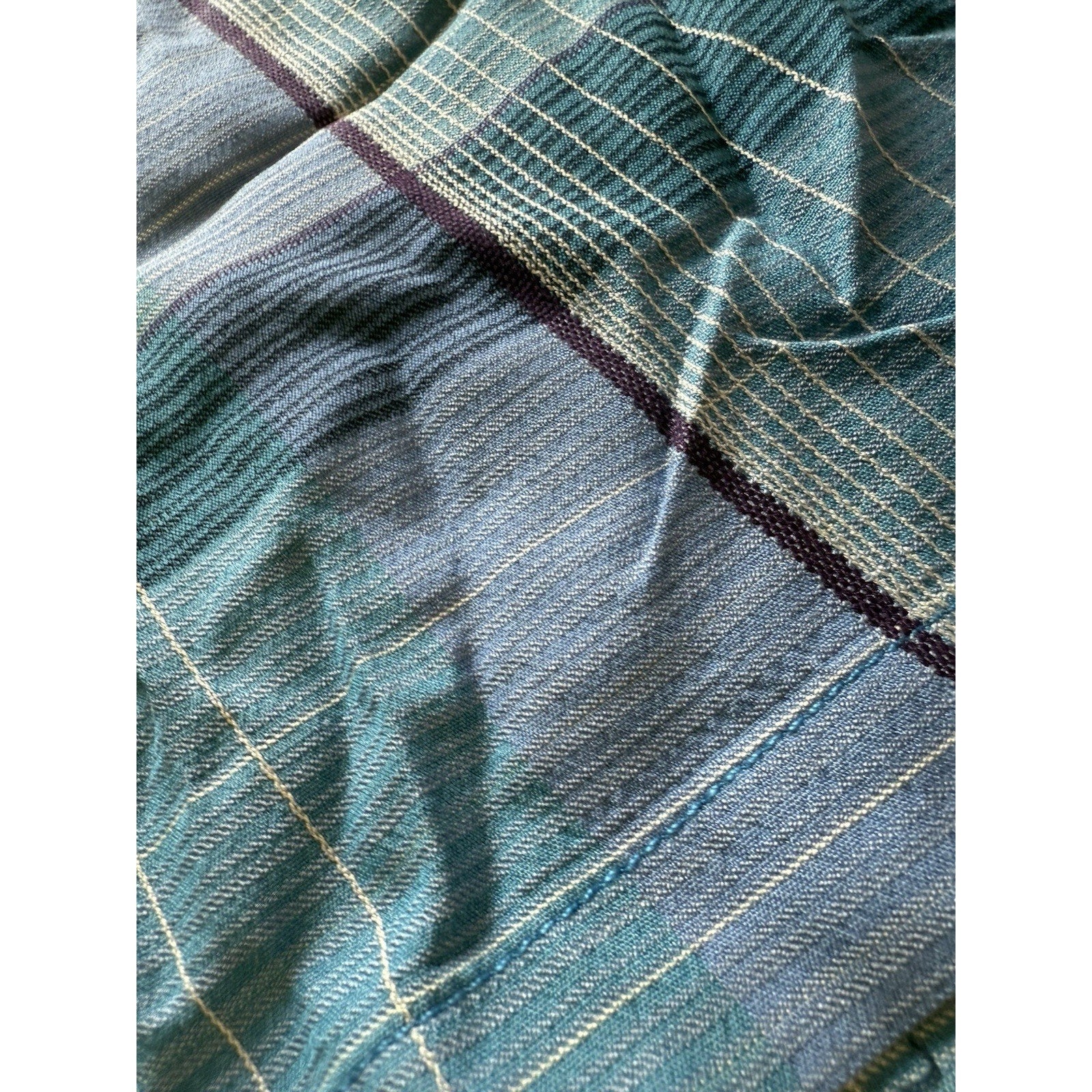 Tommy Bahama Blue Plaid 100% Silk Short Sleeve Shirt XL Original Fit Aqua Clean - thriftgoblin