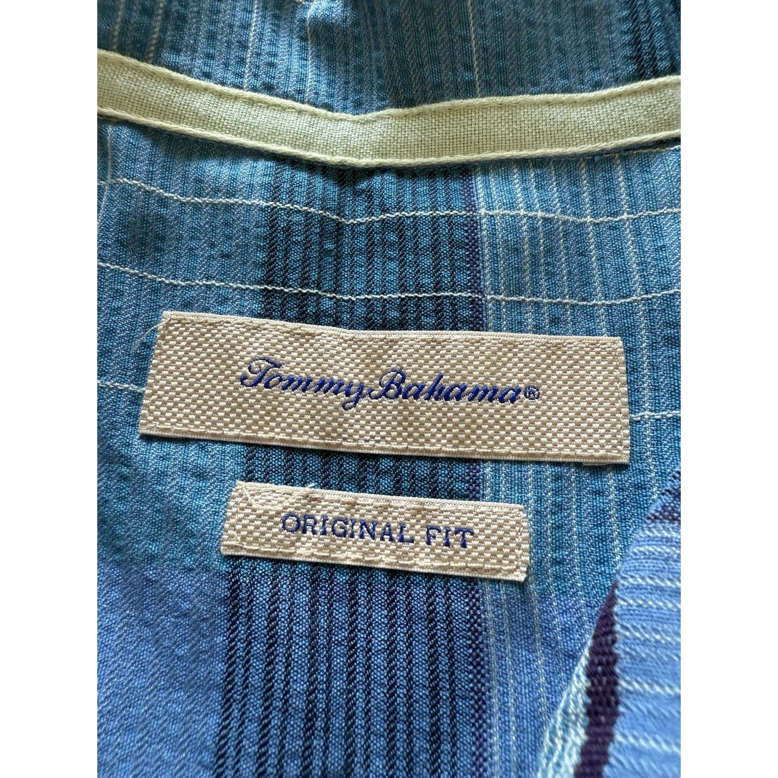 Tommy Bahama Blue Plaid 100% Silk Short Sleeve Shirt XL Original Fit Aqua Clean - thriftgoblin