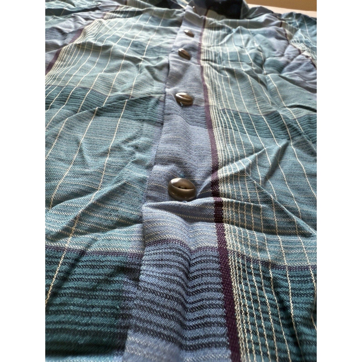 Tommy Bahama Blue Plaid 100% Silk Short Sleeve Shirt XL Original Fit Aqua Clean - thriftgoblin