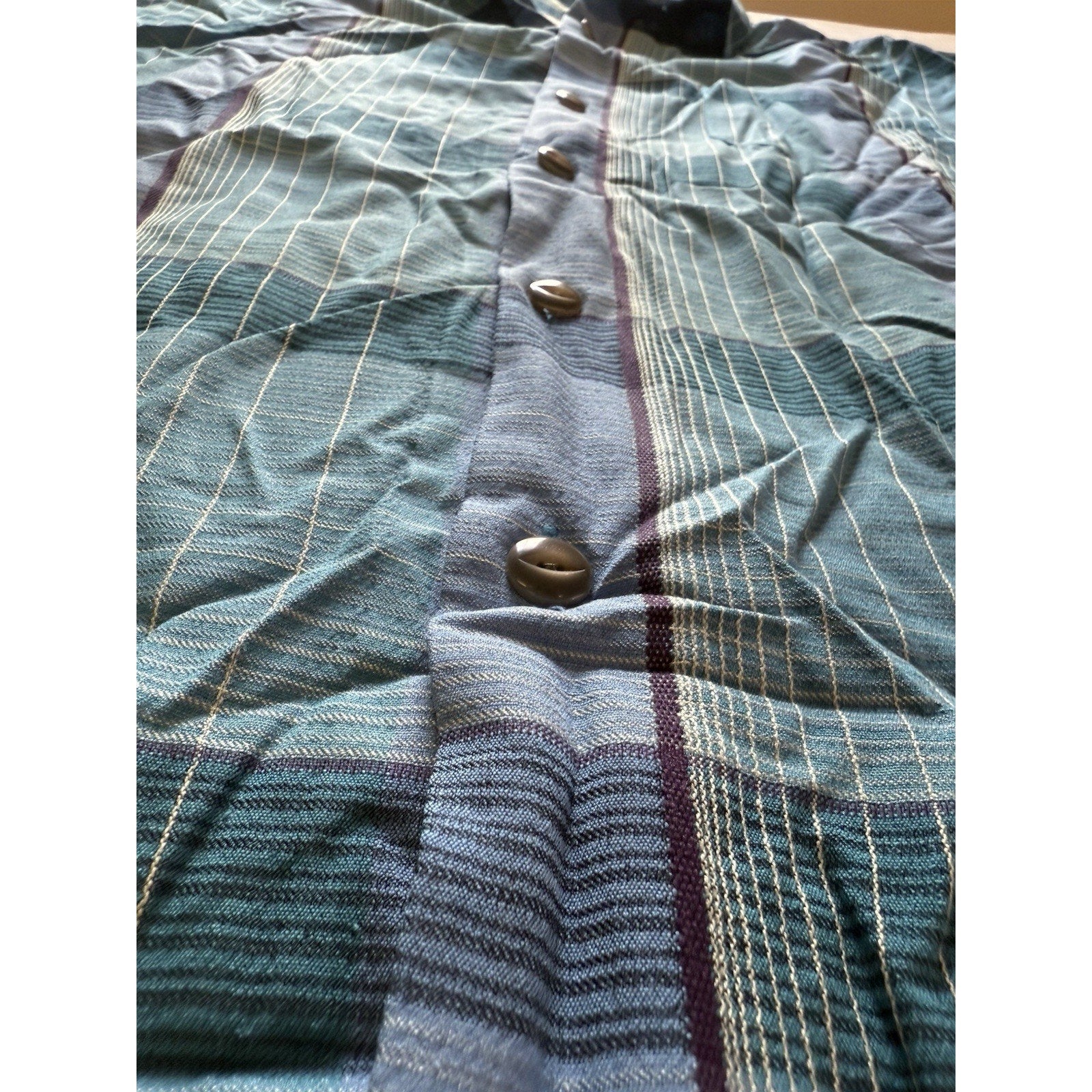 Tommy Bahama Blue Plaid 100% Silk Short Sleeve Shirt XL Original Fit Aqua Clean - thriftgoblin