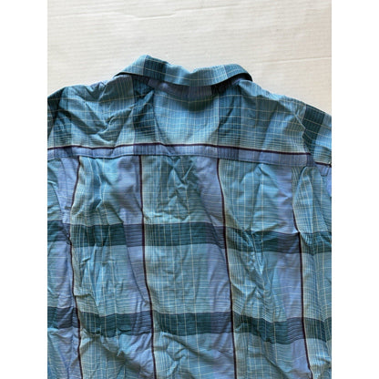 Tommy Bahama Blue Plaid 100% Silk Short Sleeve Shirt XL Original Fit Aqua Clean - thriftgoblin