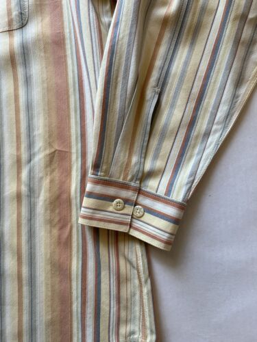 Tommy Bahama SILK Mens XL Peach/White Striped 100% Silk Button Up Shirt Pocket - thriftgoblin