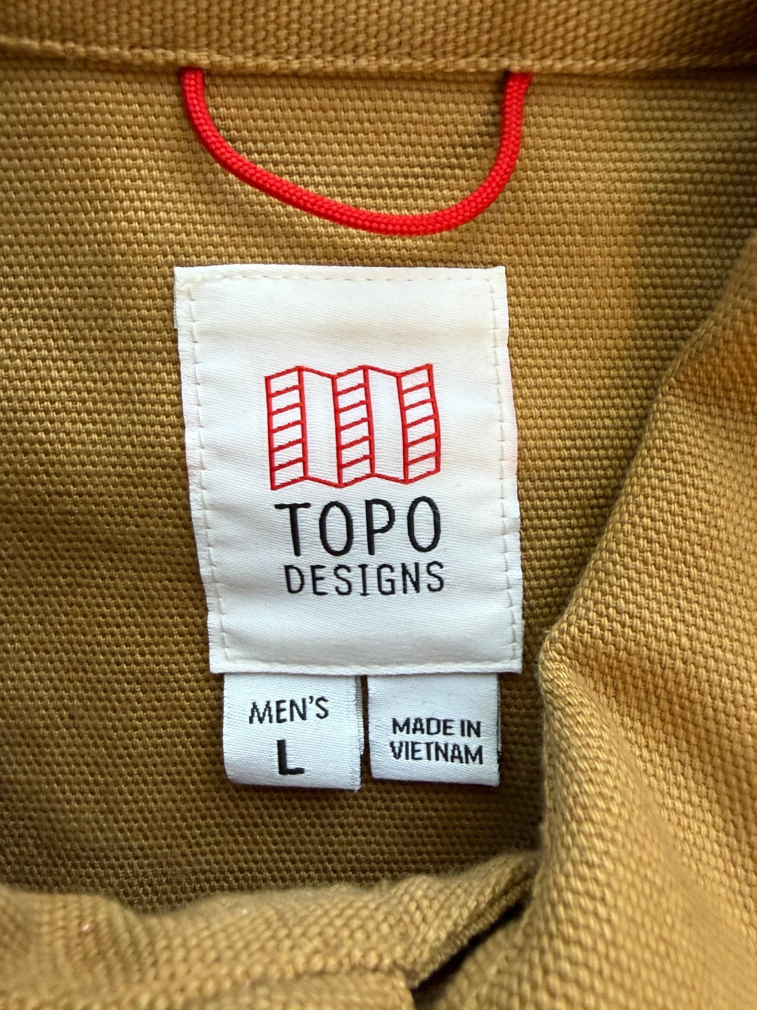 Topo Designs Work Jacket Canvas Khaki Tan Mens Large Made Vietnam - thriftgoblinTops