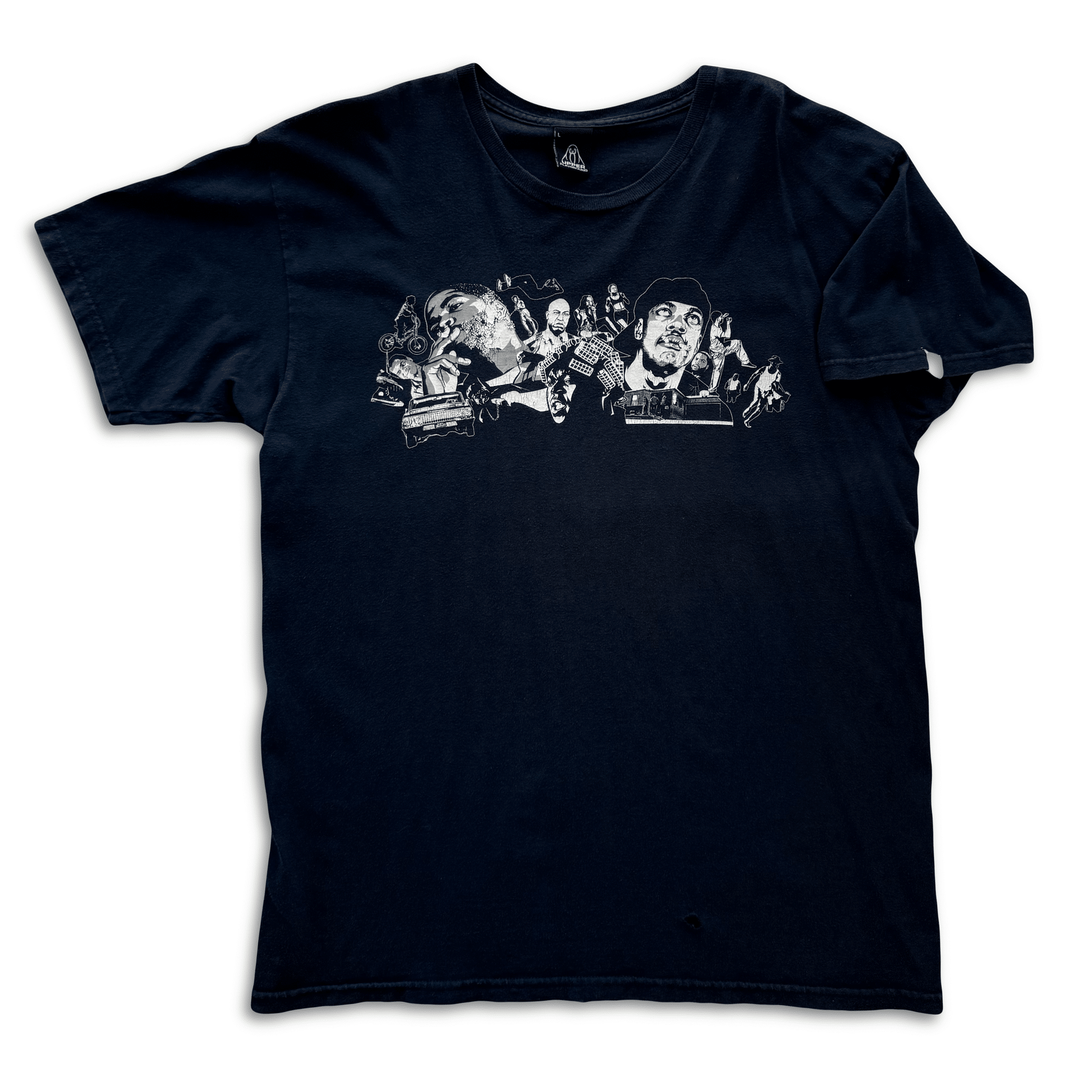Upper Playground Ice Cube Friday Lowrider Hip Hop Collage Tee Navy L - thriftgoblinTee