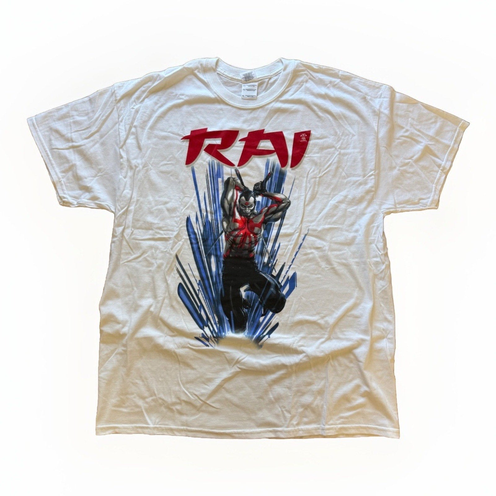 Valiant Comics RAI Superhero T-Shirt XL White Gildan Promo Tee Ninja Licensed - thriftgoblin