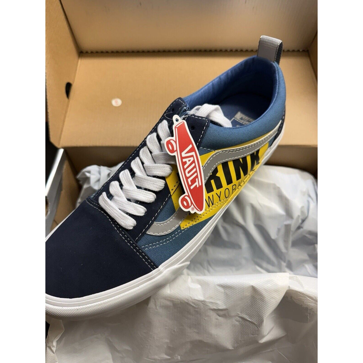Vans Krink x Vault Old Skool VLT LX, Medium Blue True White, 12, Skateboard Shoe