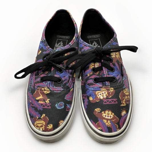Vans x Nintendo Donkey Kong Authentic Sneakers Black Pixel Print Size 5M/6.5W - thriftgoblin