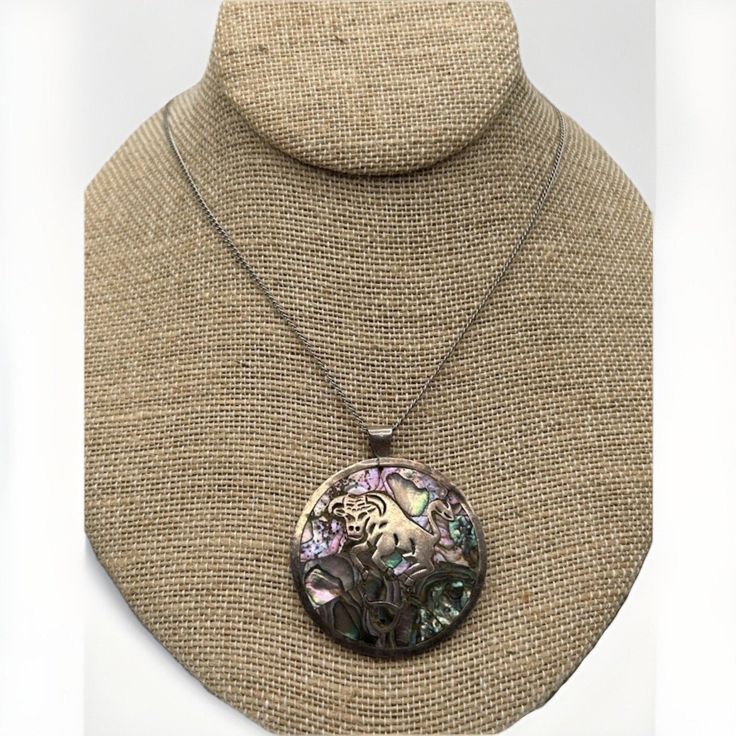 Vintage 15.45g Taxco Mexico 925 Sterling Silver Pendant Taurus Zodiac Bull Astro - thriftgoblin