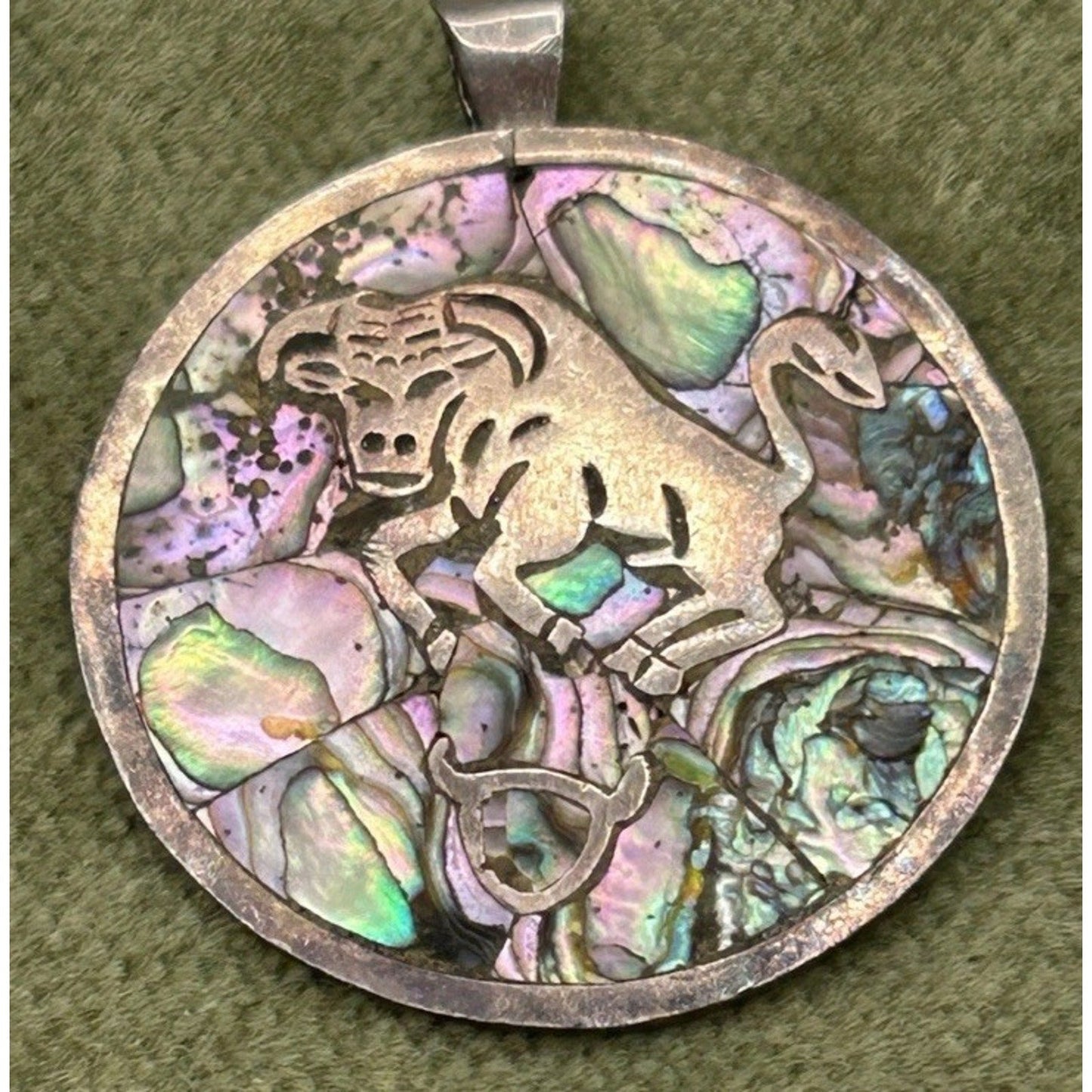 Vintage 15.45g Taxco Mexico 925 Sterling Silver Pendant Taurus Zodiac Bull Astro - thriftgoblin