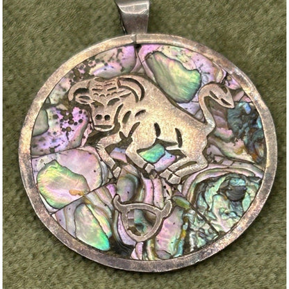 Vintage 15.45g Taxco Mexico 925 Sterling Silver Pendant Taurus Zodiac Bull Astro - thriftgoblin