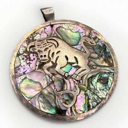 Vintage 15.45g Taxco Mexico 925 Sterling Silver Pendant Taurus Zodiac Bull Astro - thriftgoblin