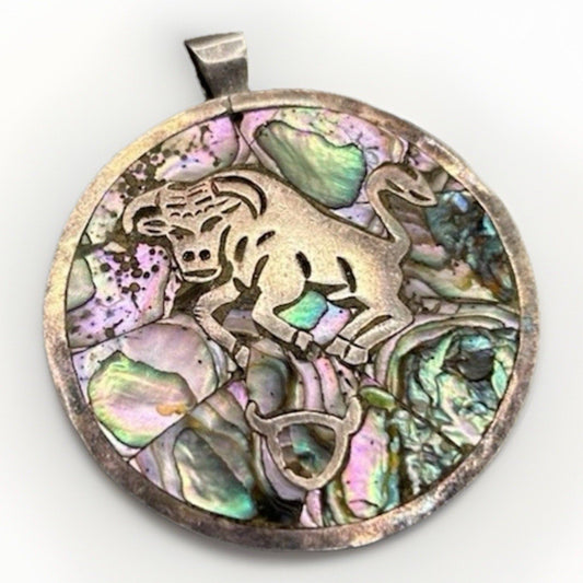 Vintage 15.45g Taxco Mexico 925 Sterling Silver Pendant Taurus Zodiac Bull Astro - thriftgoblin