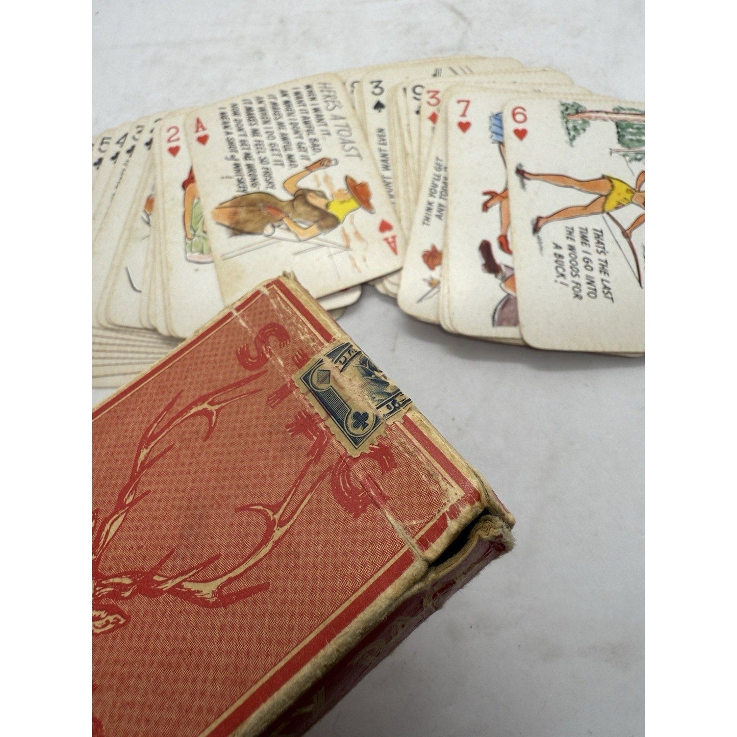 Vintage 1950 Stag Party Pack Risqué Pin - Up Playing Cards Box Lewd Adult Humor 50 - thriftgoblin