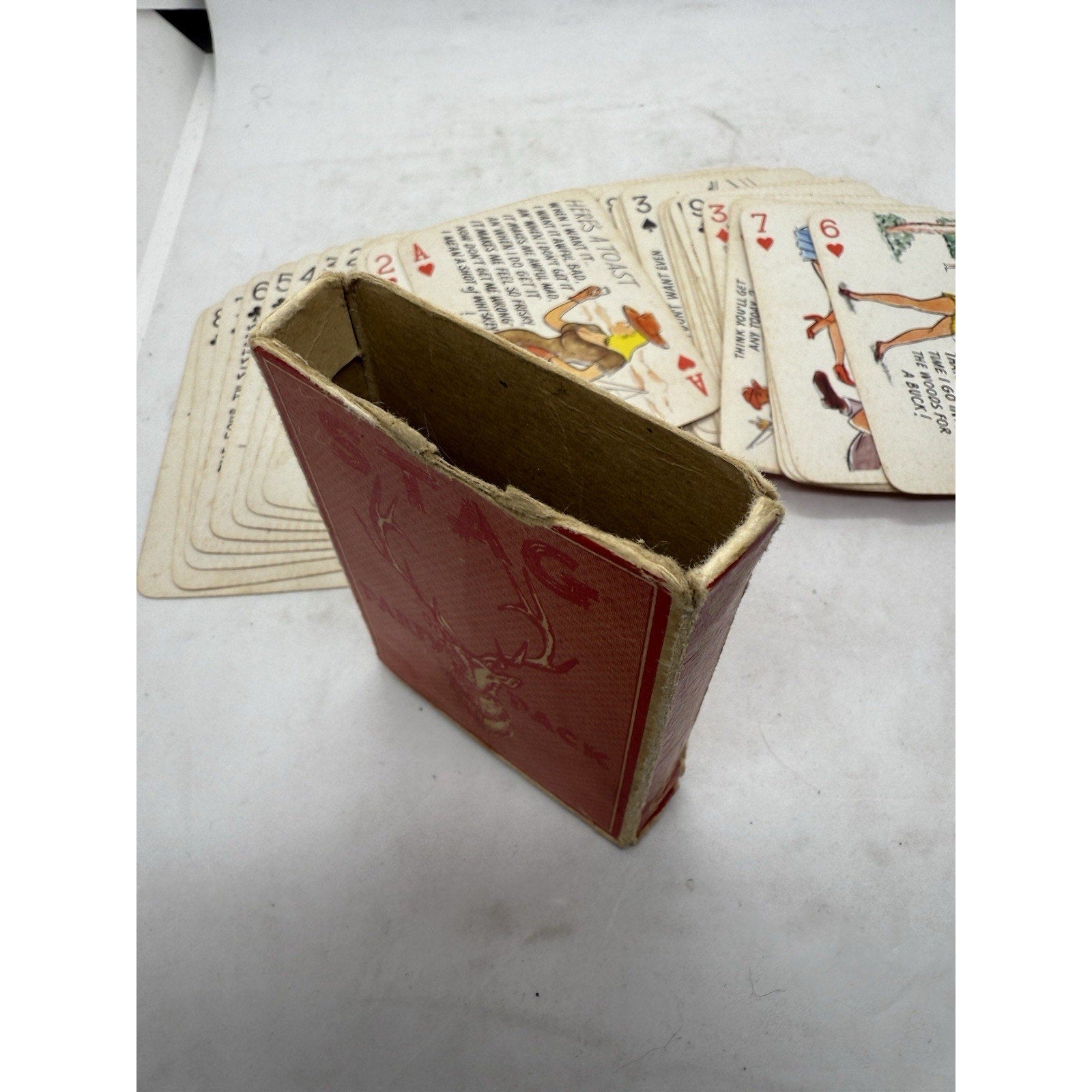 Vintage 1950 Stag Party Pack Risqué Pin - Up Playing Cards Box Lewd Adult Humor 50 - thriftgoblin
