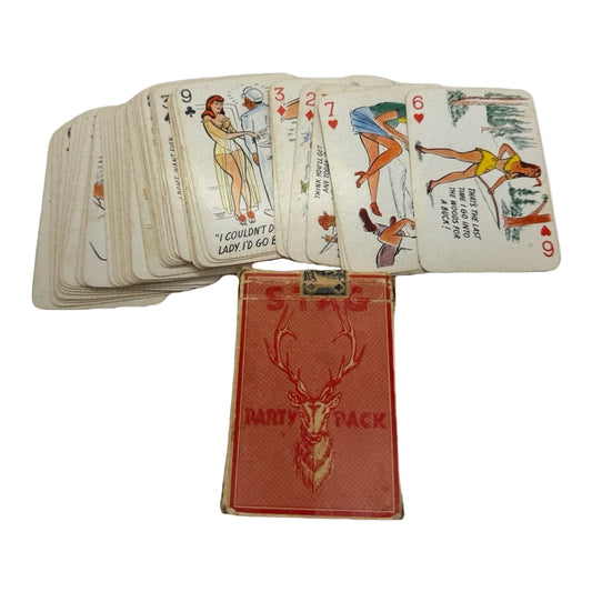 Vintage 1950 Stag Party Pack Risqué Pin - Up Playing Cards Box Lewd Adult Humor 50 - thriftgoblin