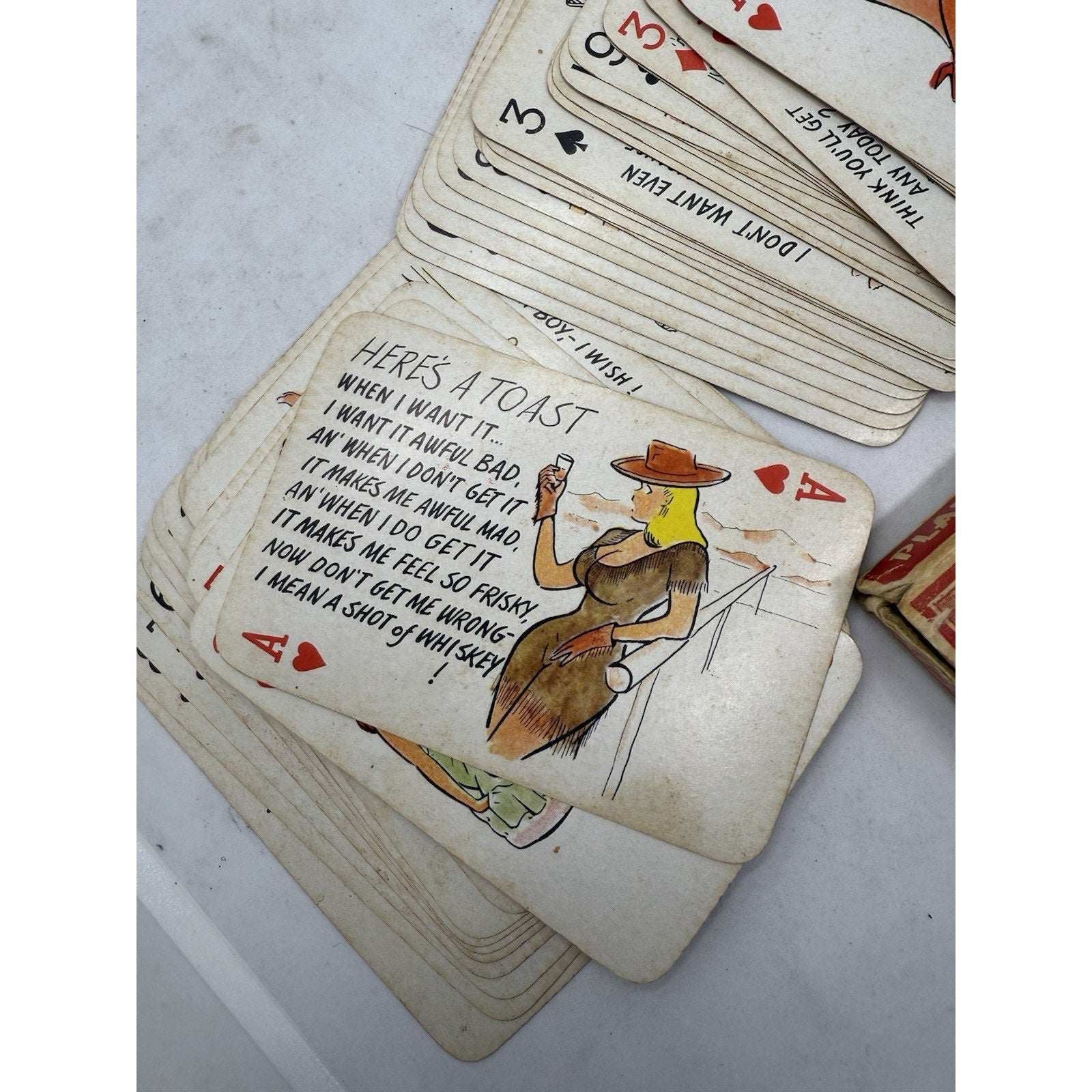 Vintage 1950 Stag Party Pack Risqué Pin - Up Playing Cards Box Lewd Adult Humor 50 - thriftgoblin