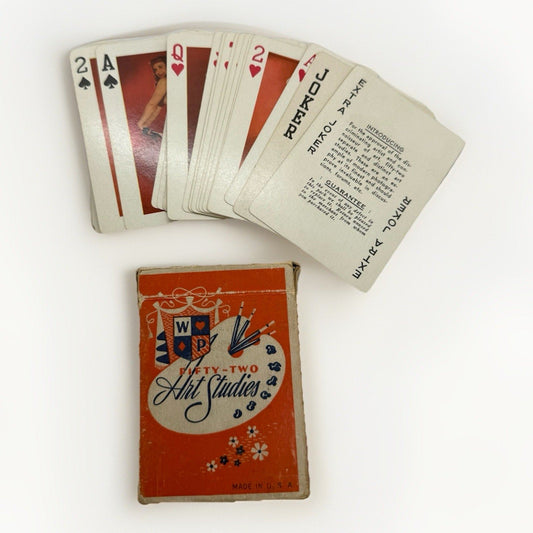 Vintage 1950s Fifty - Two Art Studies Pin - Up Playing Cards with Box Lewd Wolf Back - thriftgoblin