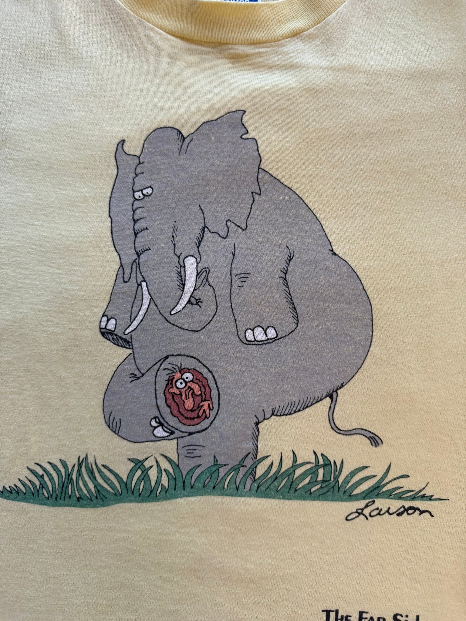 Vintage 1985 The Far Side Gary Larson Elephant Mouse Tee Single Stitch L USA - thriftgoblinTee