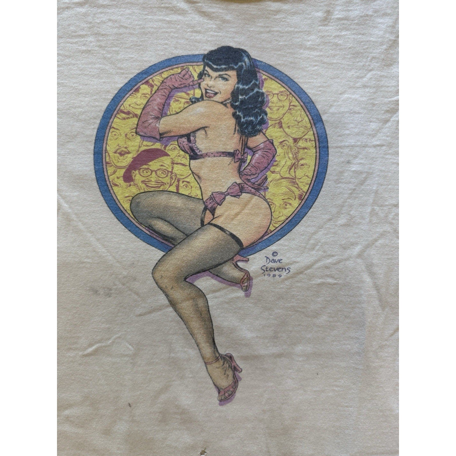 Vintage 1989 Dave Stevens Bettie Page T-Shirt XL Graphitti Pin - Up Rocketeer USA - thriftgoblin