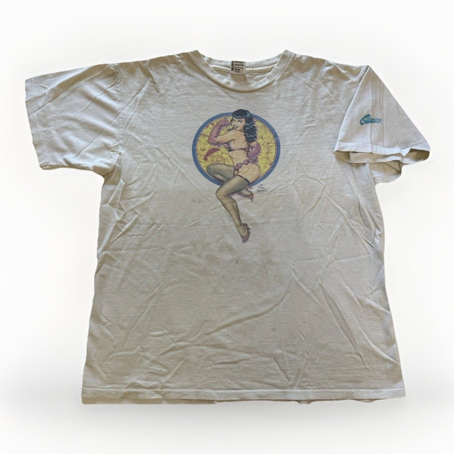 Vintage 1989 Dave Stevens Bettie Page T-Shirt XL Graphitti Pin - Up Rocketeer USA - thriftgoblin