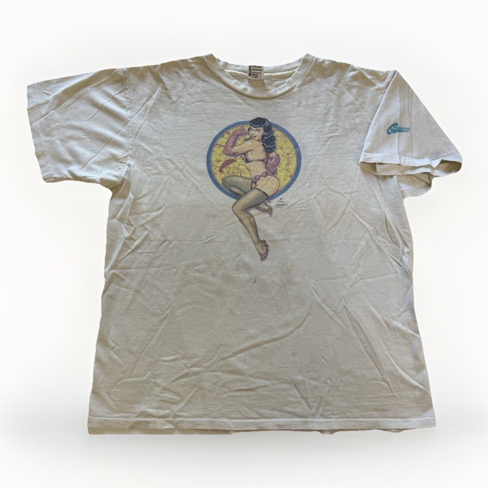 Vintage 1989 Dave Stevens Bettie Page T-Shirt XL Graphitti Pin - Up Rocketeer USA - thriftgoblin