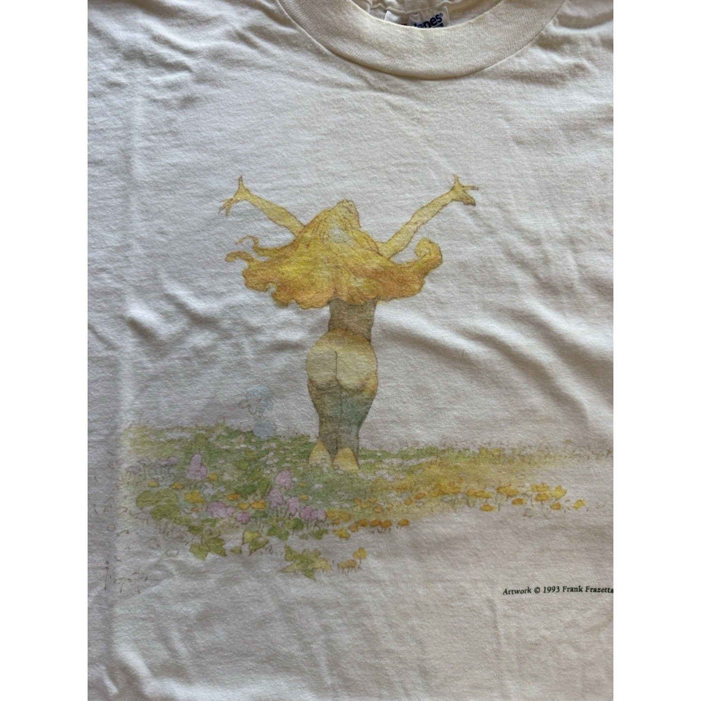 Vintage 1993 Frank Frazetta Pillow Book Art T-Shirt Size XL White Hanes - thriftgoblin
