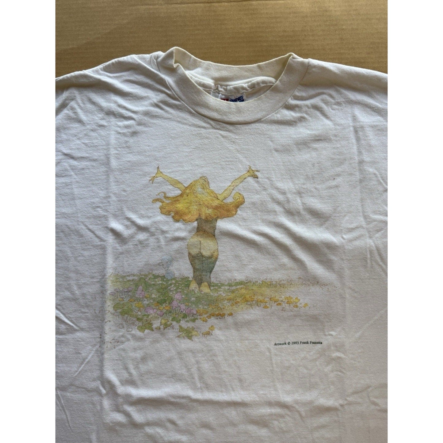 Vintage 1993 Frank Frazetta Pillow Book Art T-Shirt Size XL White Hanes - thriftgoblin