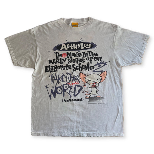 Vintage 1994 Animaniacs Brain Take Over the World Double Sided Tee White - Thrift GoblinT-Shirt