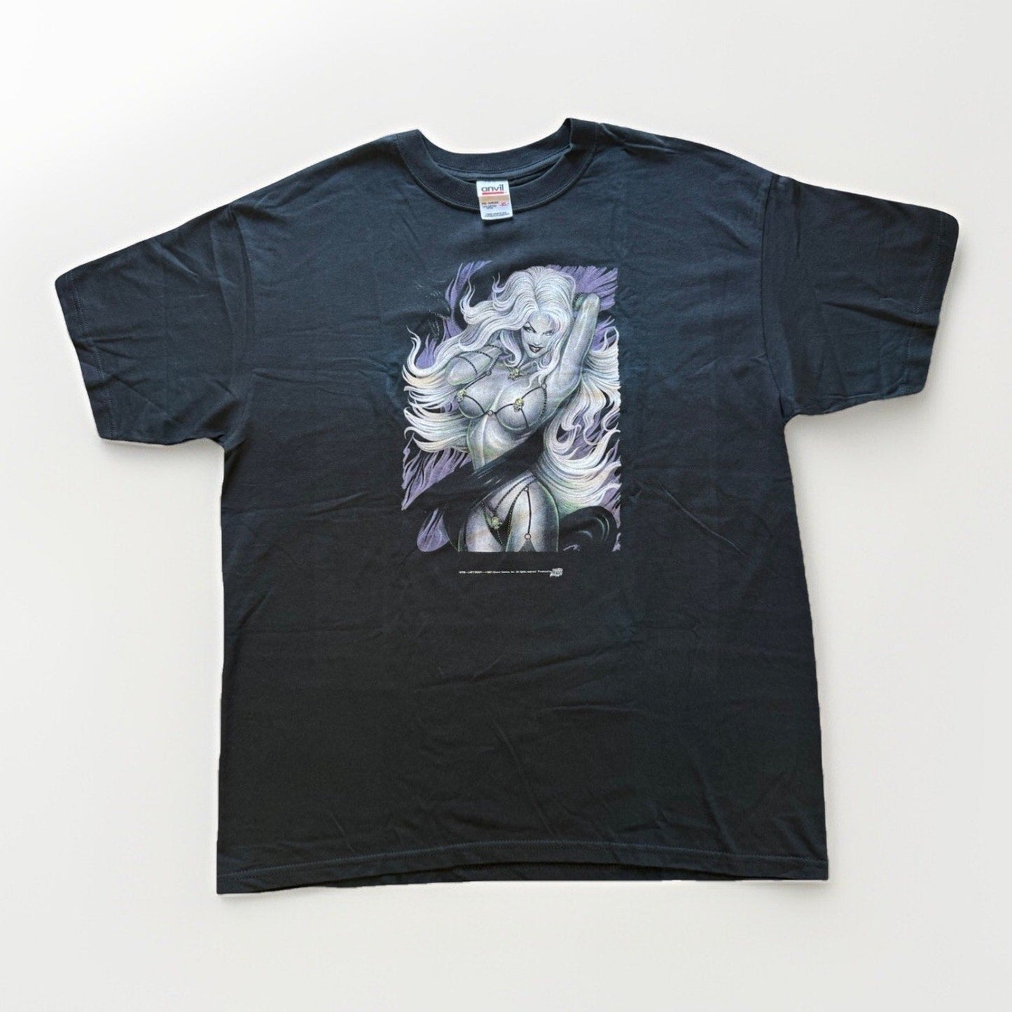 Vintage 2001 Chaos! Comics Lady Death Shirt XL Black Skull Lingerie NEW Lewd Tee - thriftgoblin