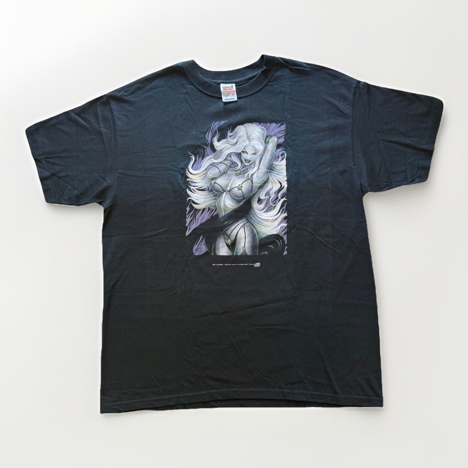 Vintage 2001 Chaos! Comics Lady Death Shirt XL Black Skull Lingerie NEW Lewd Tee - thriftgoblin