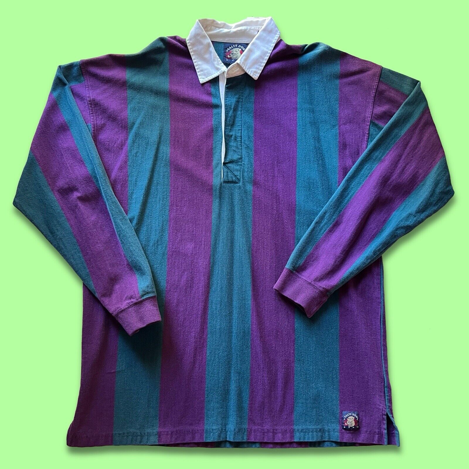 VINTAGE 90s GANT Salty Dog Rugby Polo Shirt Long Sleeve Striped Tall Long Sleeve - thriftgoblin