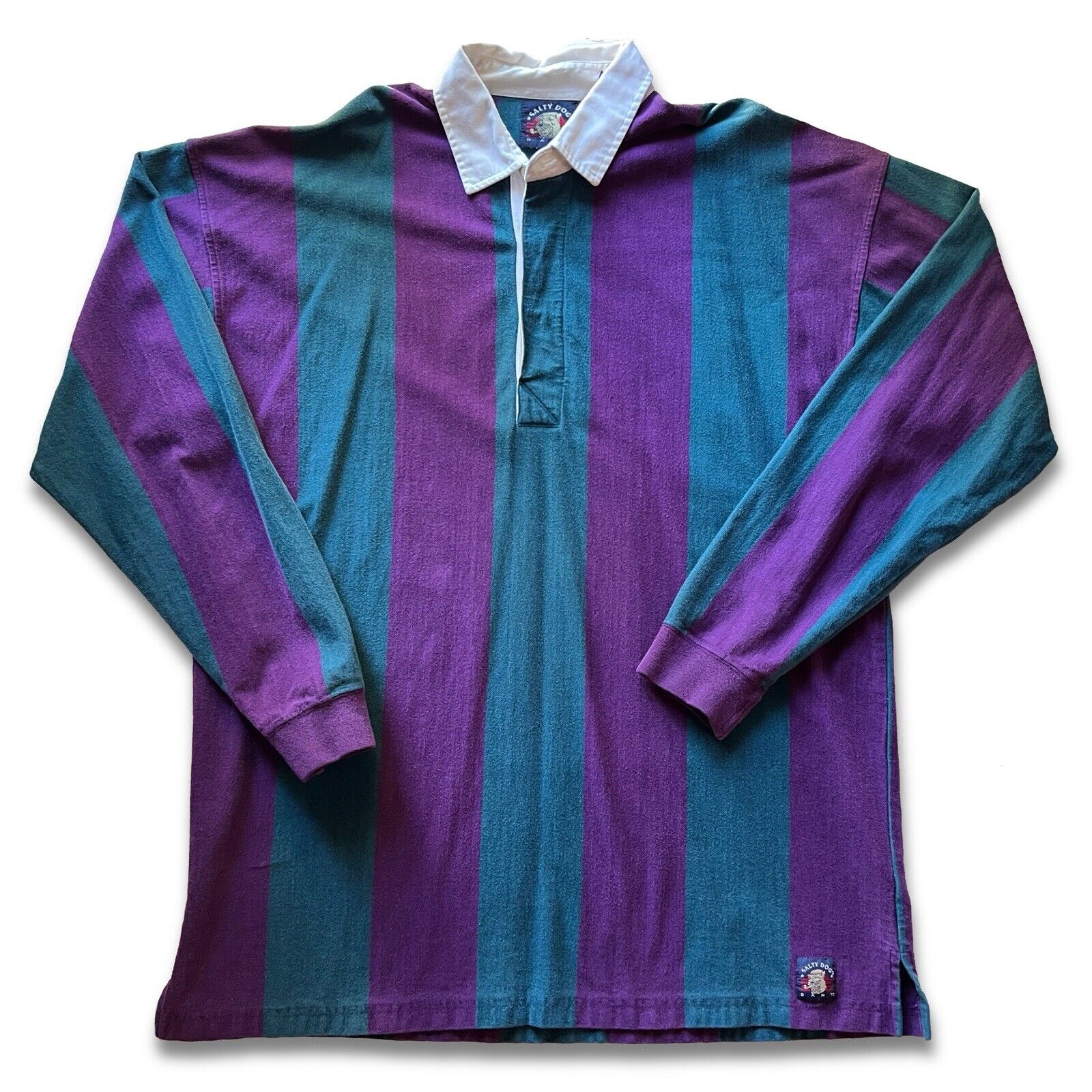 VINTAGE 90s GANT Salty Dog Rugby Polo Shirt Long Sleeve Striped Tall Long Sleeve - thriftgoblin