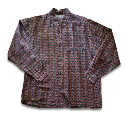 Vintage Addiction SILK Fan Scallop Pattern Shirt 100% Mens Medium Long Sleeve - thriftgoblin