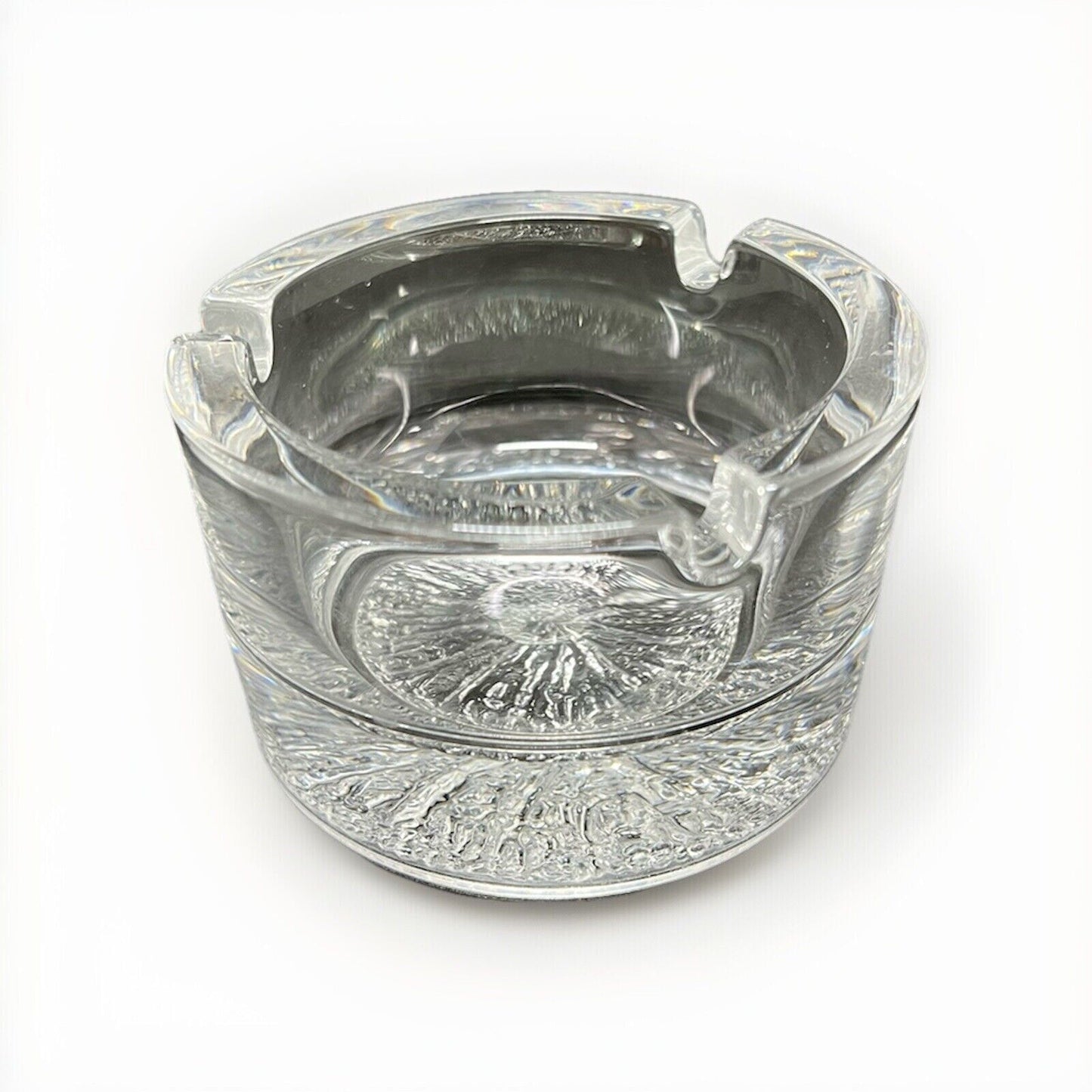 Vintage Ashtray Crystal Clear Glass Textured Bottom Classy Heavy Quality Lounge - thriftgoblin