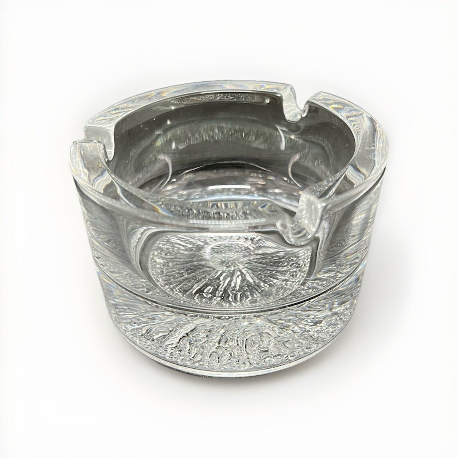 Vintage Ashtray Crystal Clear Glass Textured Bottom Classy Heavy Quality Lounge - thriftgoblin
