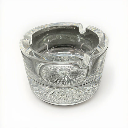 Vintage Ashtray Crystal Clear Glass Textured Bottom Classy Heavy Quality Lounge - thriftgoblin